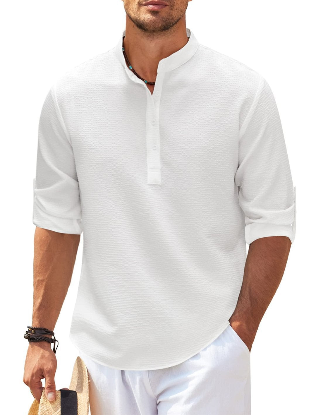 Stand Collar Button Shirt Summer Pineapple Texture Shirt Casual Top Men's Clothing  in