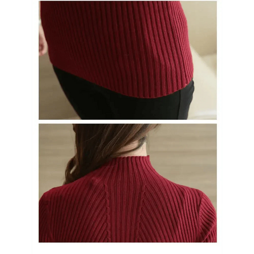 Elegance Solid White and Black Tops,Sweaters Winter Long Sleeve Turtleneck Pullovers Women's Sweaters Female Clothing