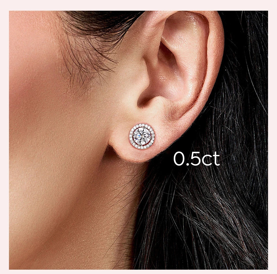 Moissanite Stud Earrings 925 Sterling Silver Round Halo Bridal Wedding Jewelry