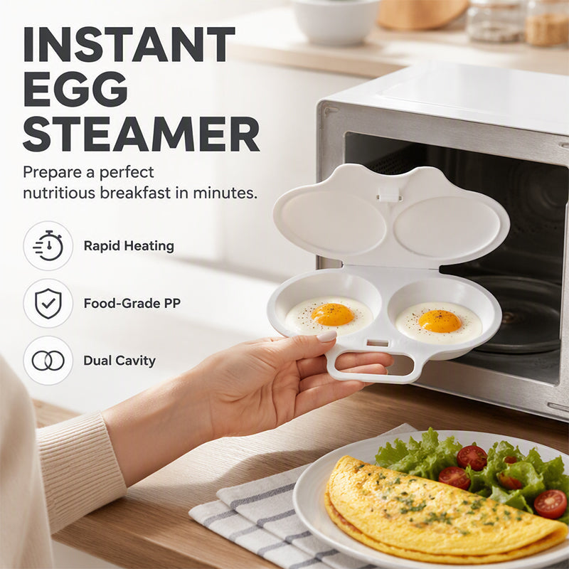 🥳2026 HOT SALE🥳💞50K+ SOLD! 🥗🎁 BUY 1 GET 1 FREE! BVJ® Microwave Egg Poacher –  Dual‑cavity, non‑stick & easy clean. Healthier than frying 🏠✅